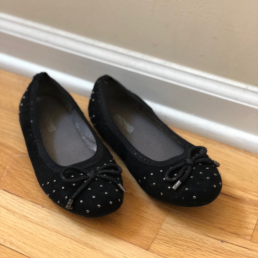 Black, studded, suede ballet flats size 12